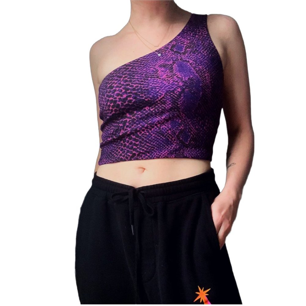 Purple Snake Skin One Shoulder Cropped Tube Top Size Medium